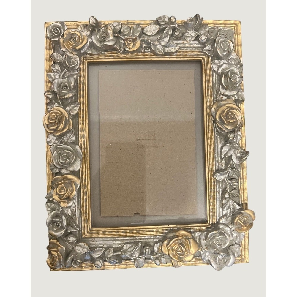 Rose Picture Frame Unisex 5x7 Gold Silver Excellent Floral Ornate
